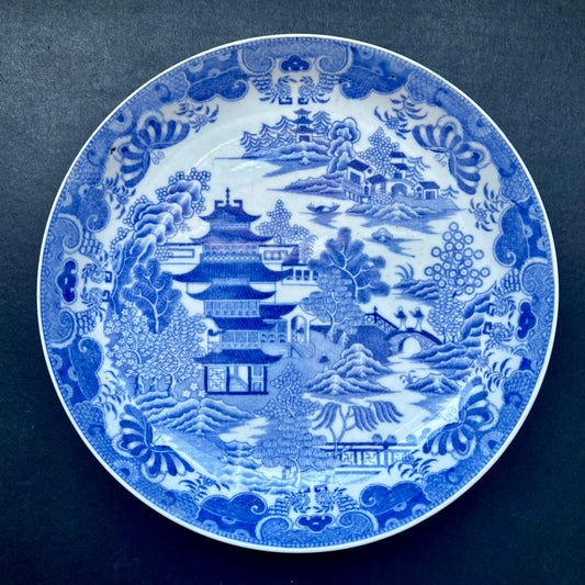 Early 19th century English Blue Willow pattern plate, early Staffordshire, attrib. Spode, Two Temples Pattern