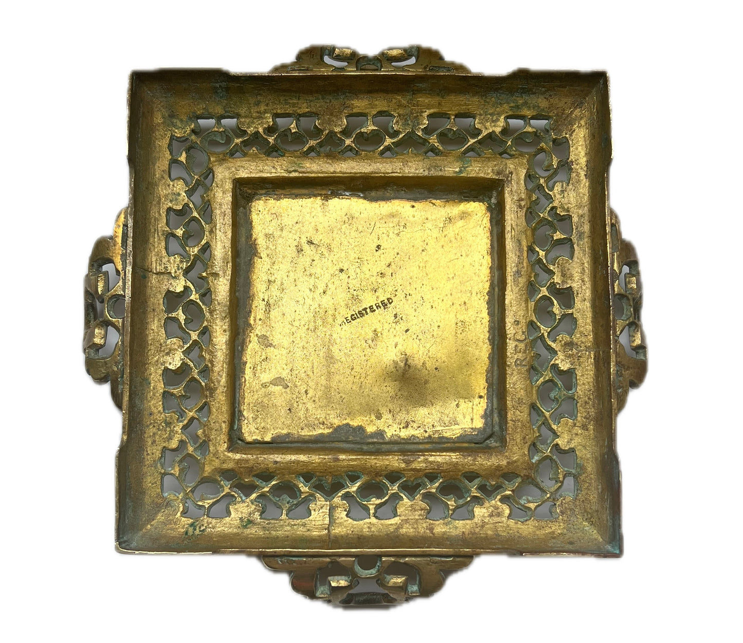 Victorian late 19th century brass and cut glass inkwell and pen tray, circa 1880s to 1890s