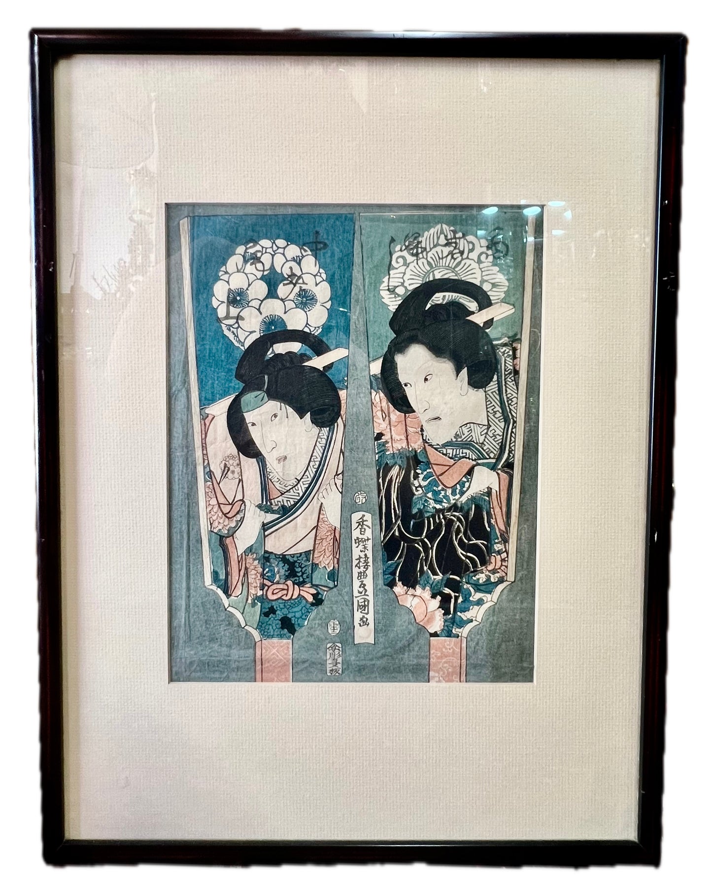 Edo Period uchiwa-e woodblock print circa 1854, Utagawa Kunisada (Toyokuni III)