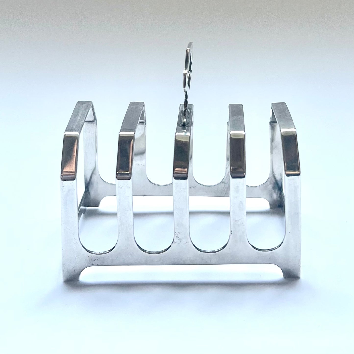 Vintage near antique English sterling silver Art Deco George V toast rack, with marks for Marson & Jones, Birmingham, 1933