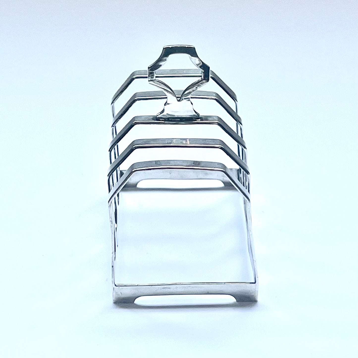 Vintage near antique English sterling silver Art Deco George V toast rack, with marks for Marson & Jones, Birmingham, 1933