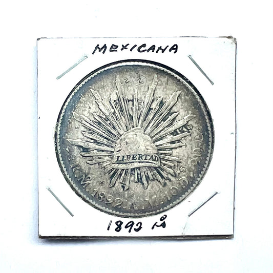 Antique Chinese Chopmarked Mexican Republic Libertad Cap and Rays Silver 8 Reales coin, Mexico City Mint circa 1892