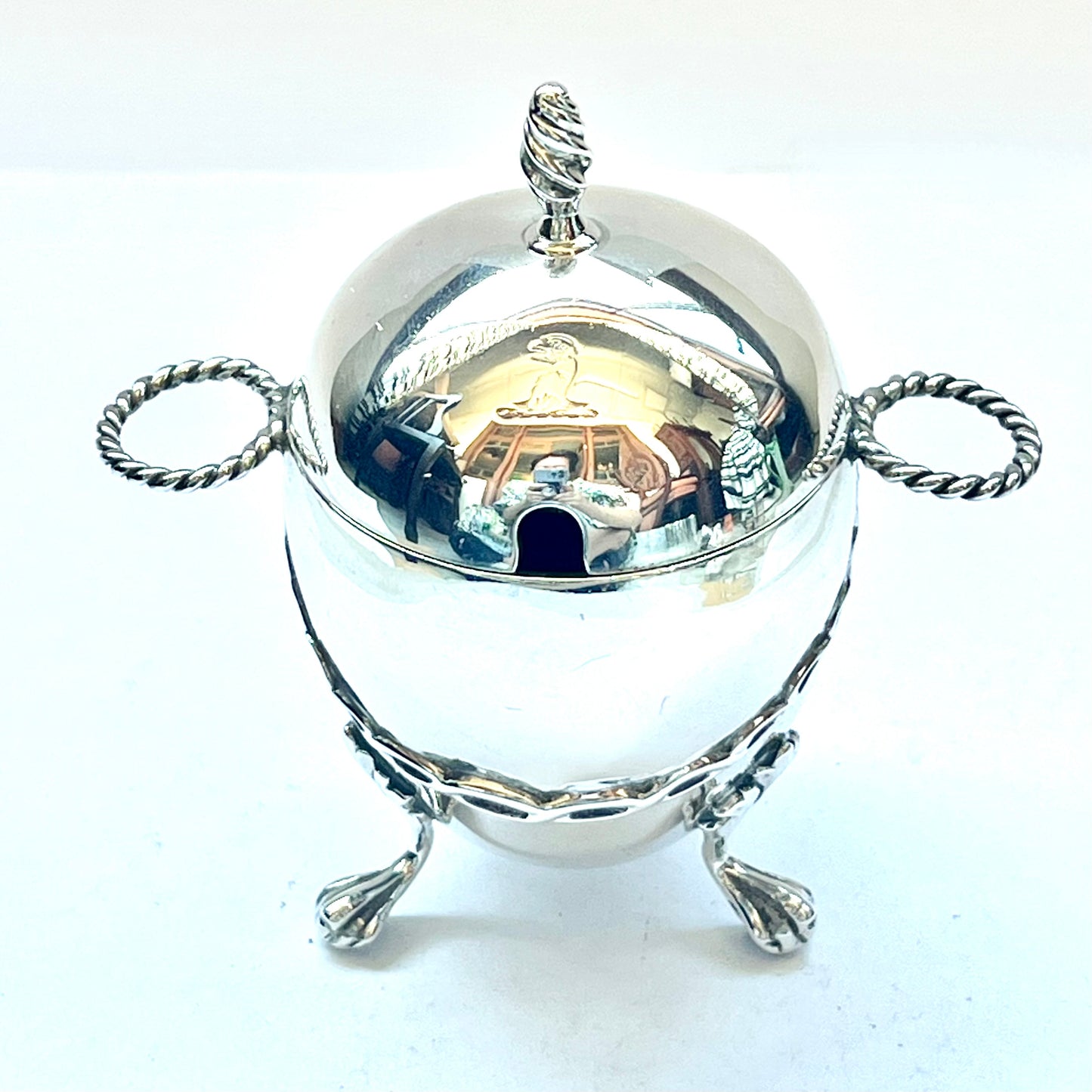 Antique Victorian sterling silver mustard pot with gilt-washed interior, marks for T.H. & F.F, London 1853