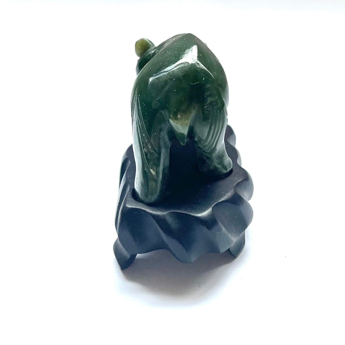 20th Century Chinese spinach jade bear figurine with original stand