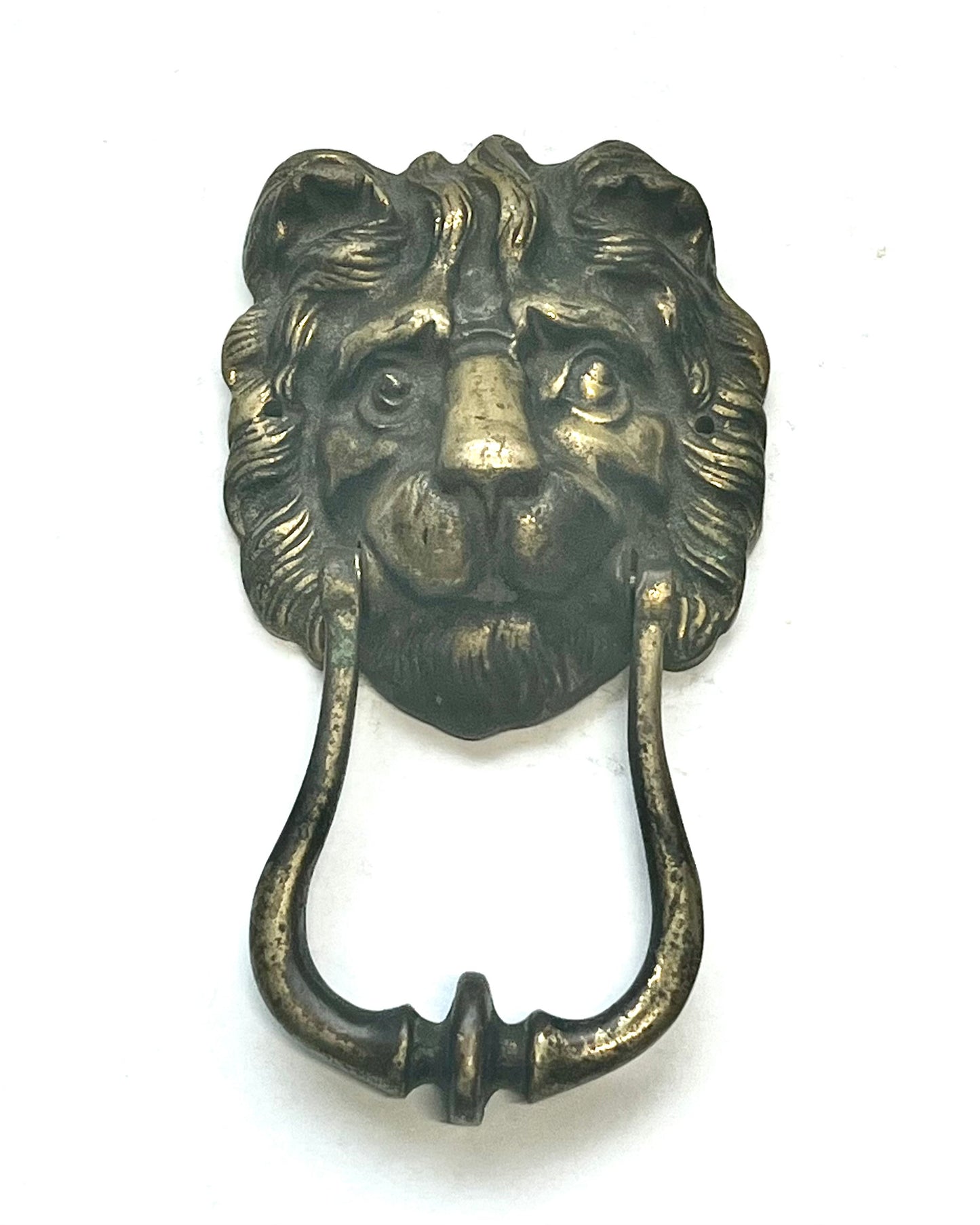 Antique English statement brass lion figural door knocker