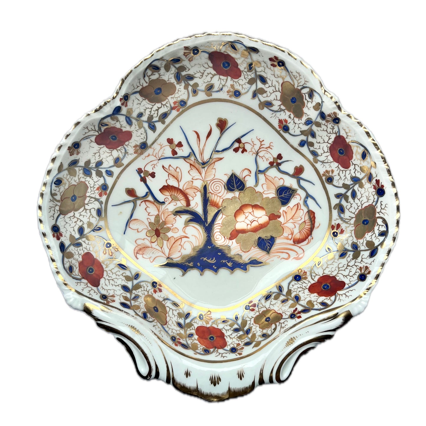 Rare early 19th century Derby porcelain Kakiemon style shell plate circa 1820-1825 with gilt details