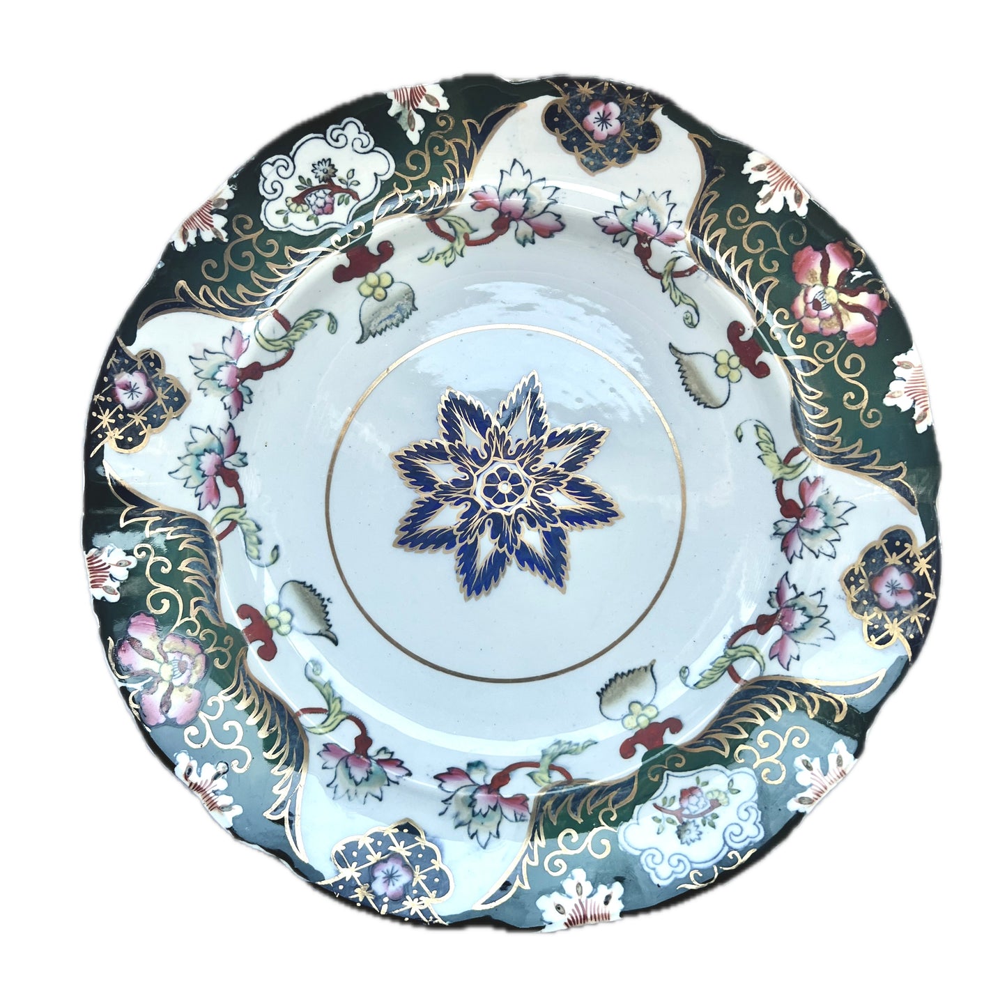 Antique 19th century Victorian polychrome transferware Masons Ironestone plate circa 1840s to 1861