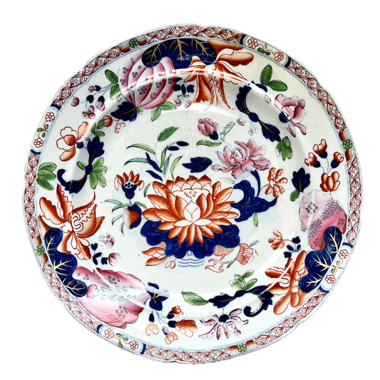 William IV period Hicks and Meigh Ironstone plate, hand-painted in the Water Lily pattern #5, circa 1830.