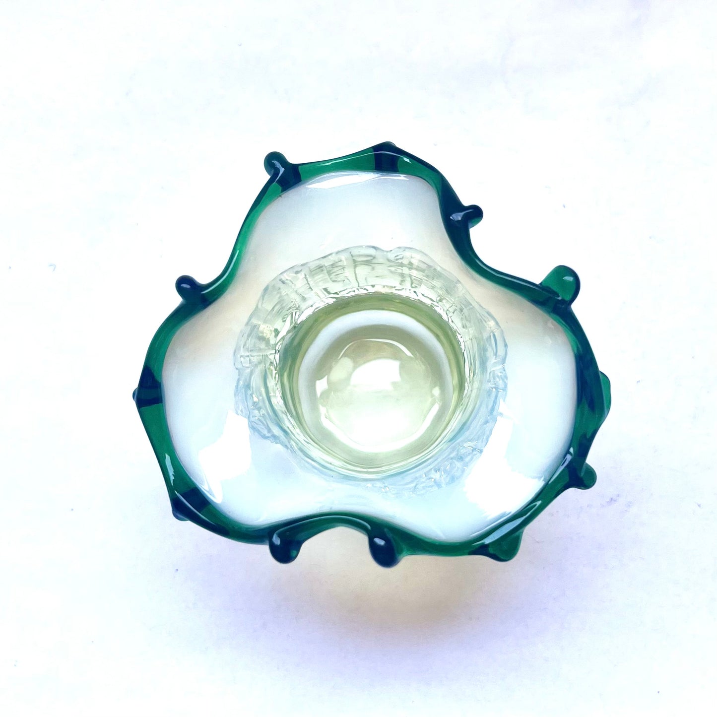 Beautiful little Victorian uranium and opalescent glass open salt cellar