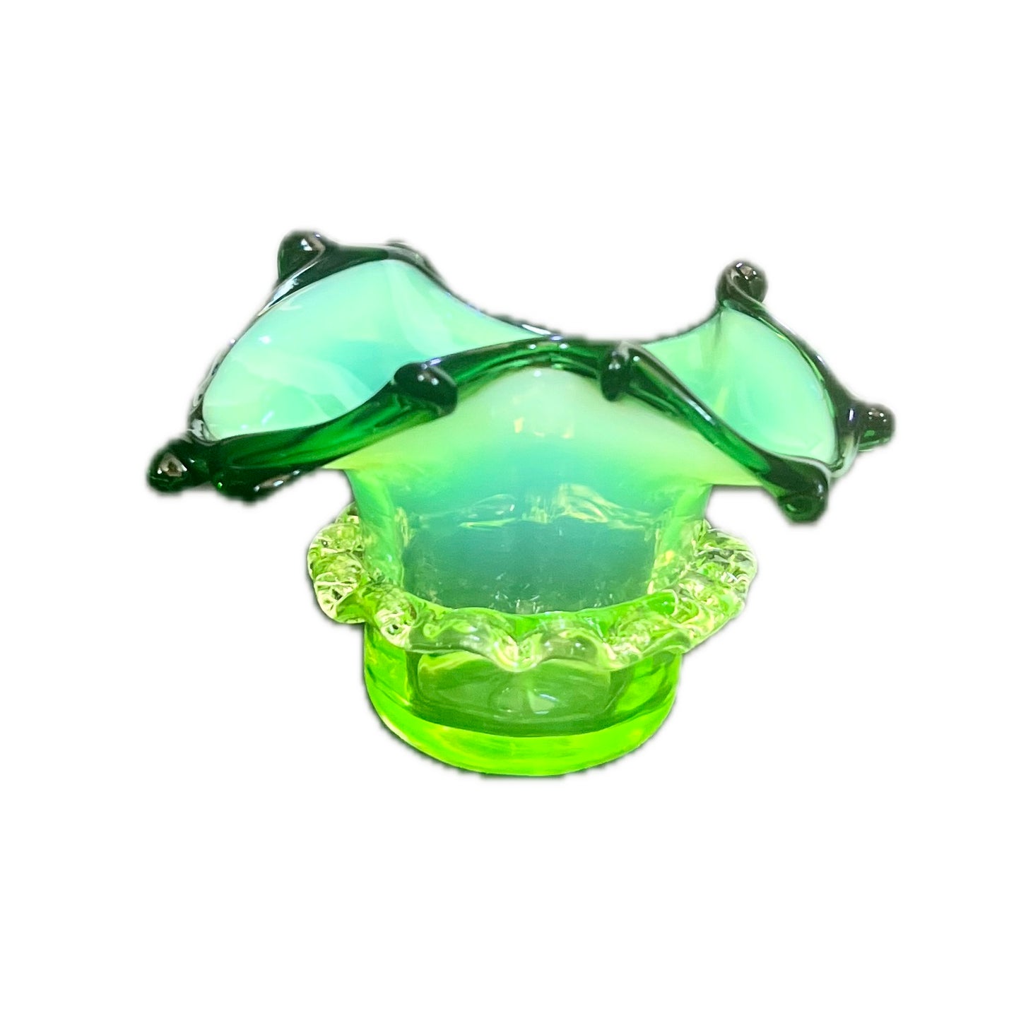 Beautiful little Victorian uranium and opalescent glass open salt cellar