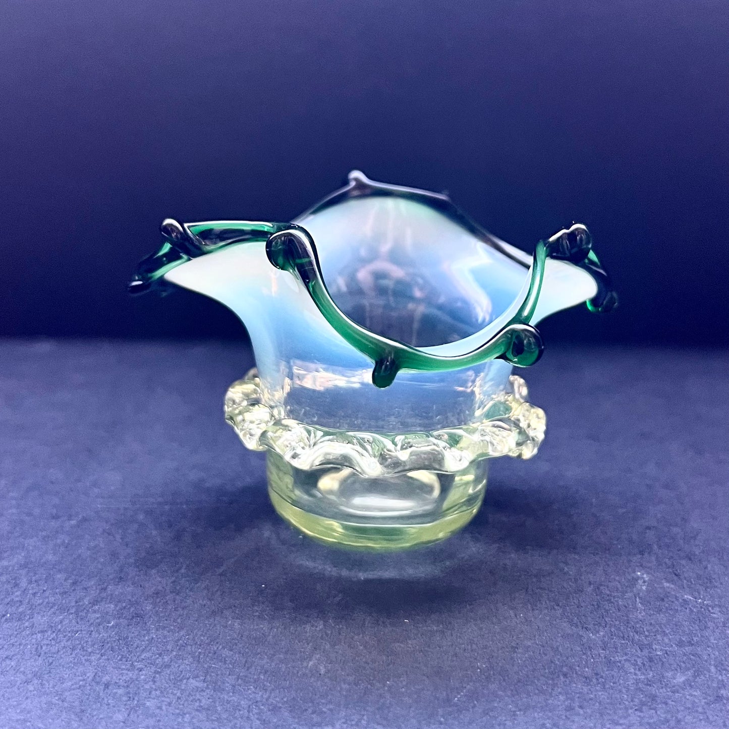 Beautiful little Victorian uranium and opalescent glass open salt cellar