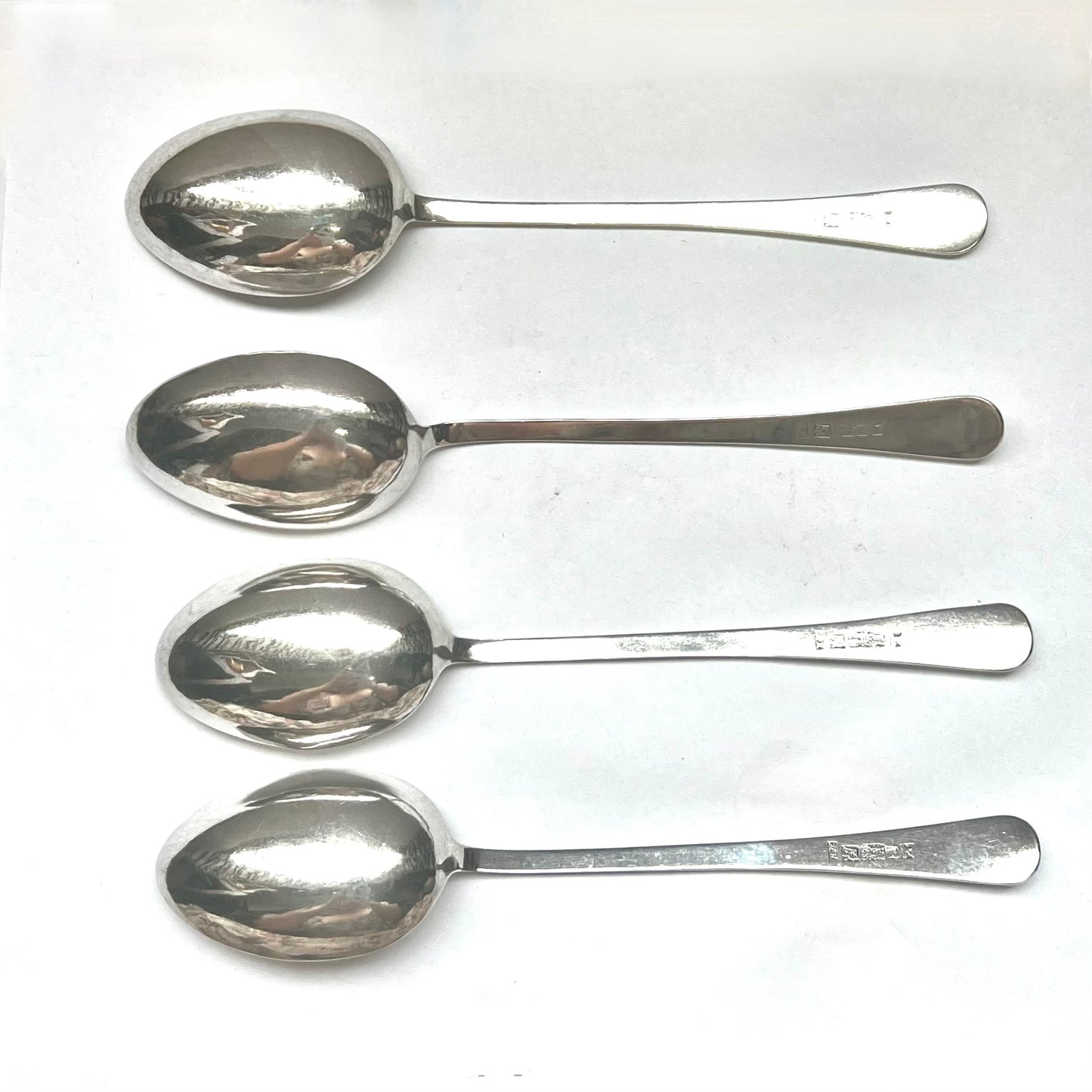 4 Chinese export silver spoons circa 1930s, Feng Xiang Yu Ji, Tientsin, marks of The Yellow Way Society