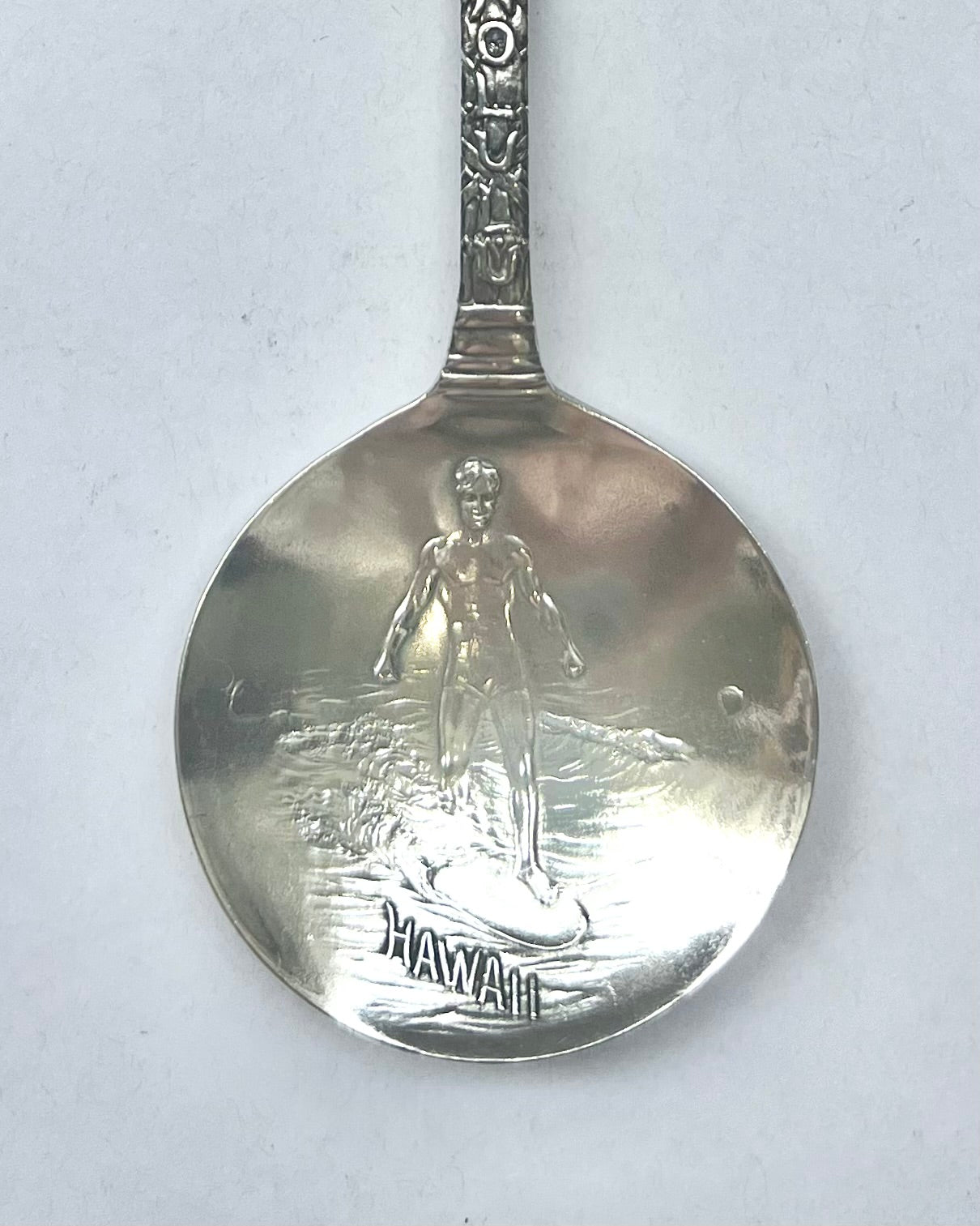 Antique Hawaiian souvenir sterling silver spoon, with marks for Charles M. Robbins, circa 1900s