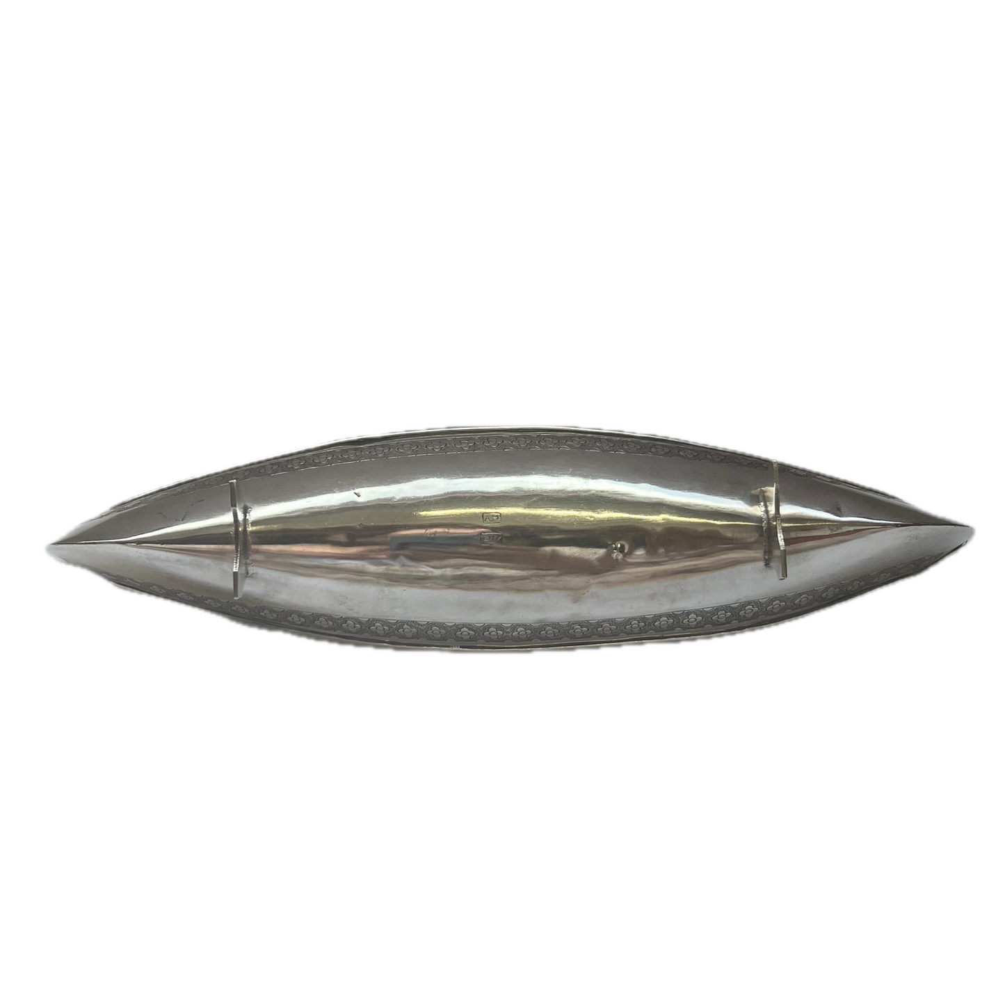 Vintage 20th century Brunei silver boat-shaped presentation dish, tests as silver between .800 to .900 silver purity