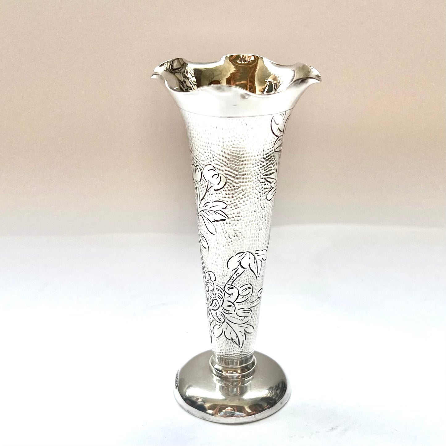 Antique Chinese Export Silver Trumpet Vase with weighted base, early 20th century by Wai Kee, Hong Kong