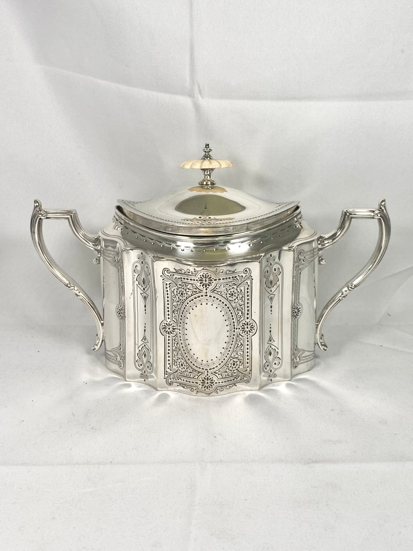 High Victorian Sterling Silver and Ivory Tea Set. James Dixon & Sons, Sheffield, 1878.