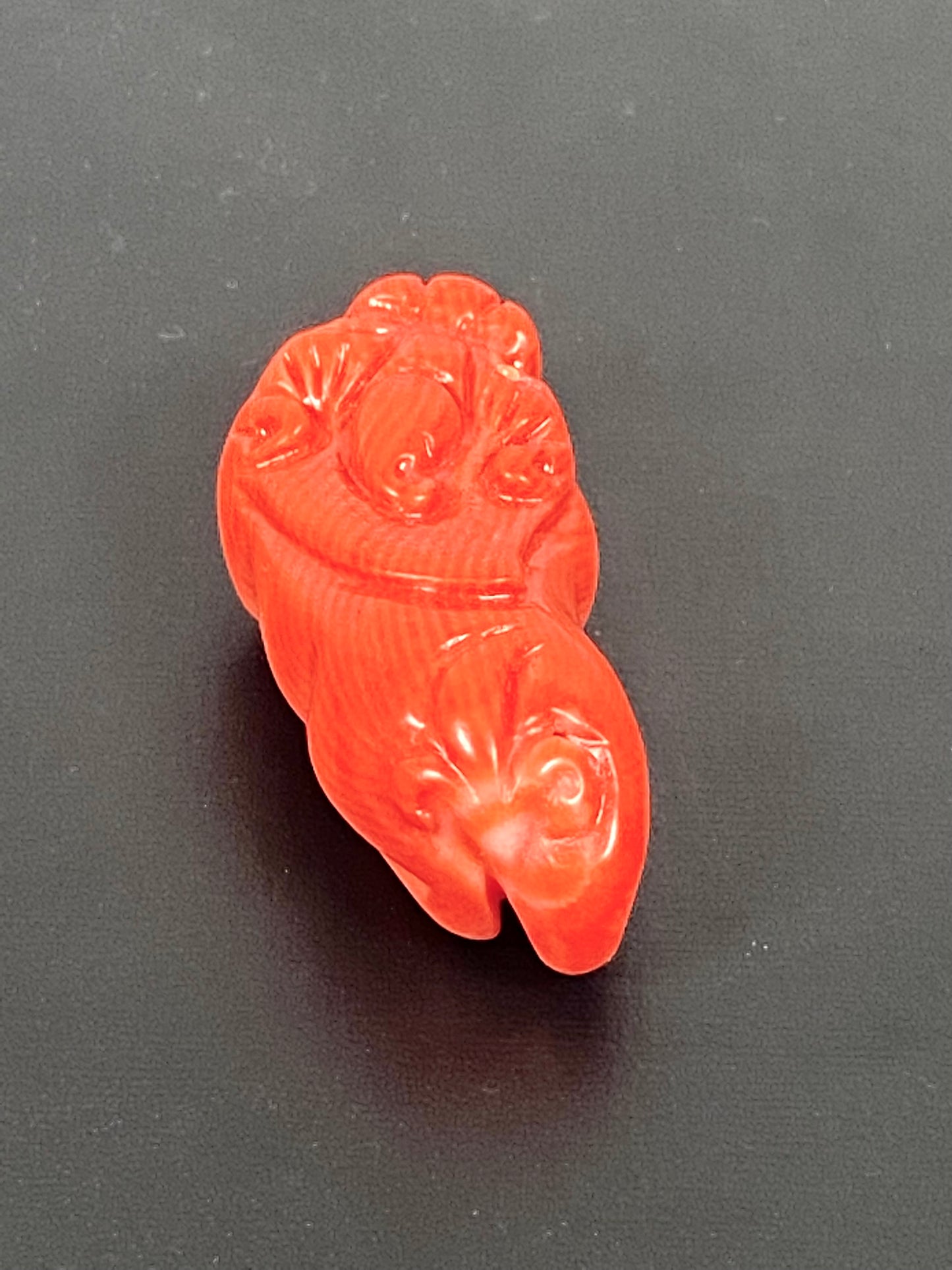 Midcentury Chinese carved coral Foo Lion or Dog Pendant