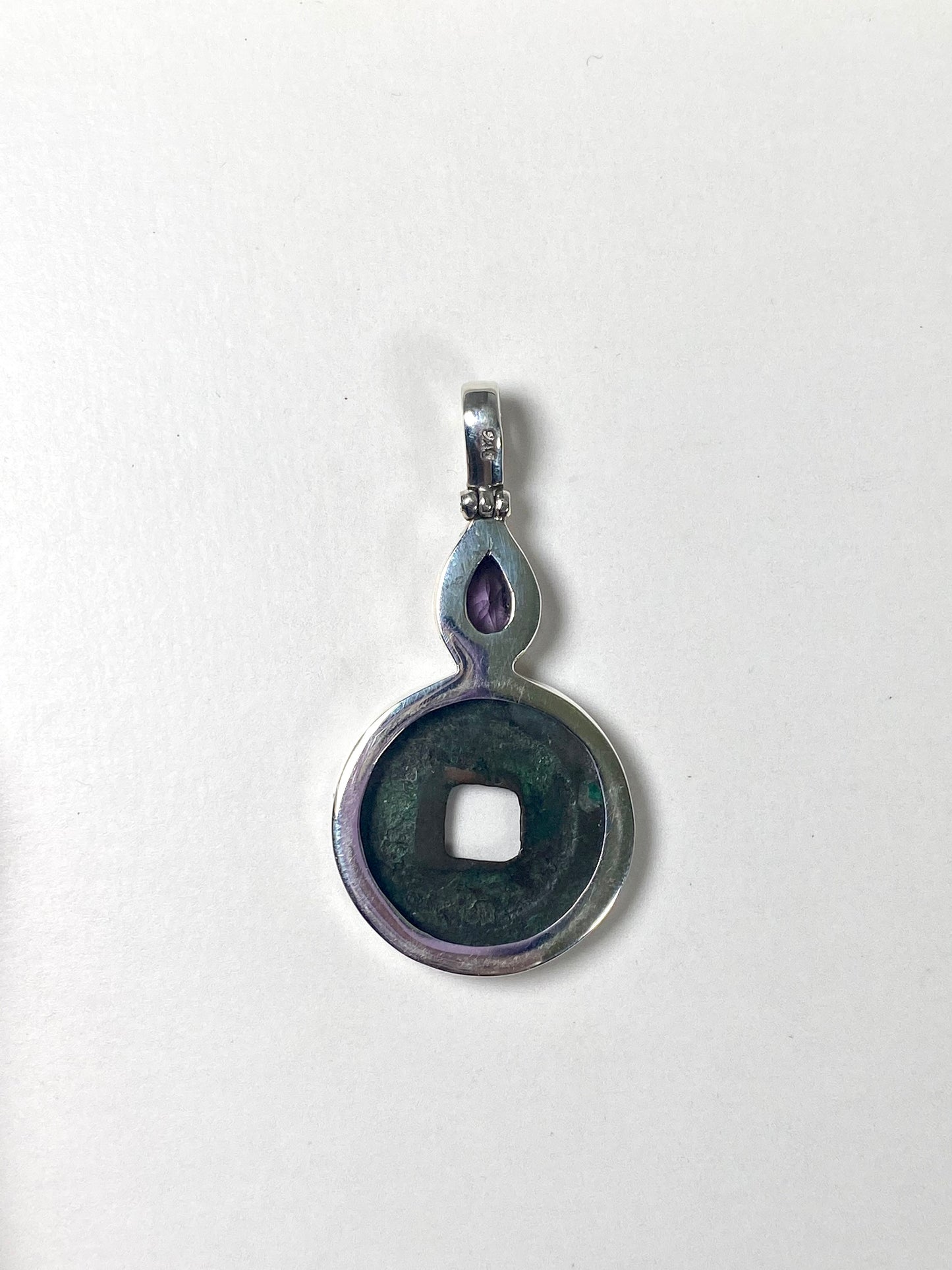 Antique Northern Song Shenzong Reign Cash Coin Pendant- Sterling Silver w Amethyst circa 1078-1085
