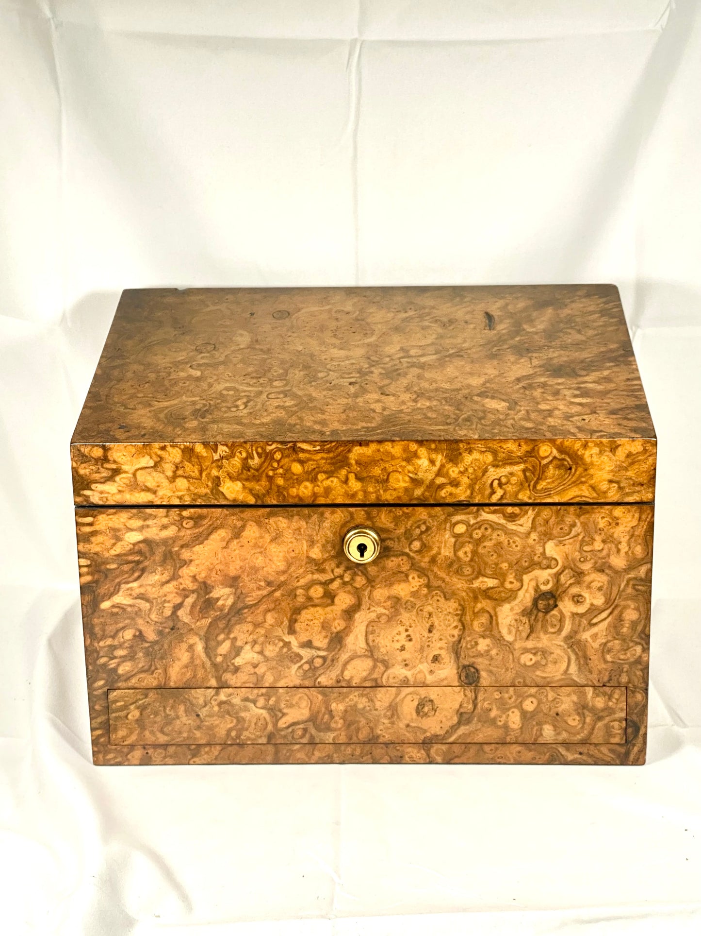 Fine Antique Victorian Burr Walnut Writing and Stationery Box w Bramah Lock, John T Anderson & Co.