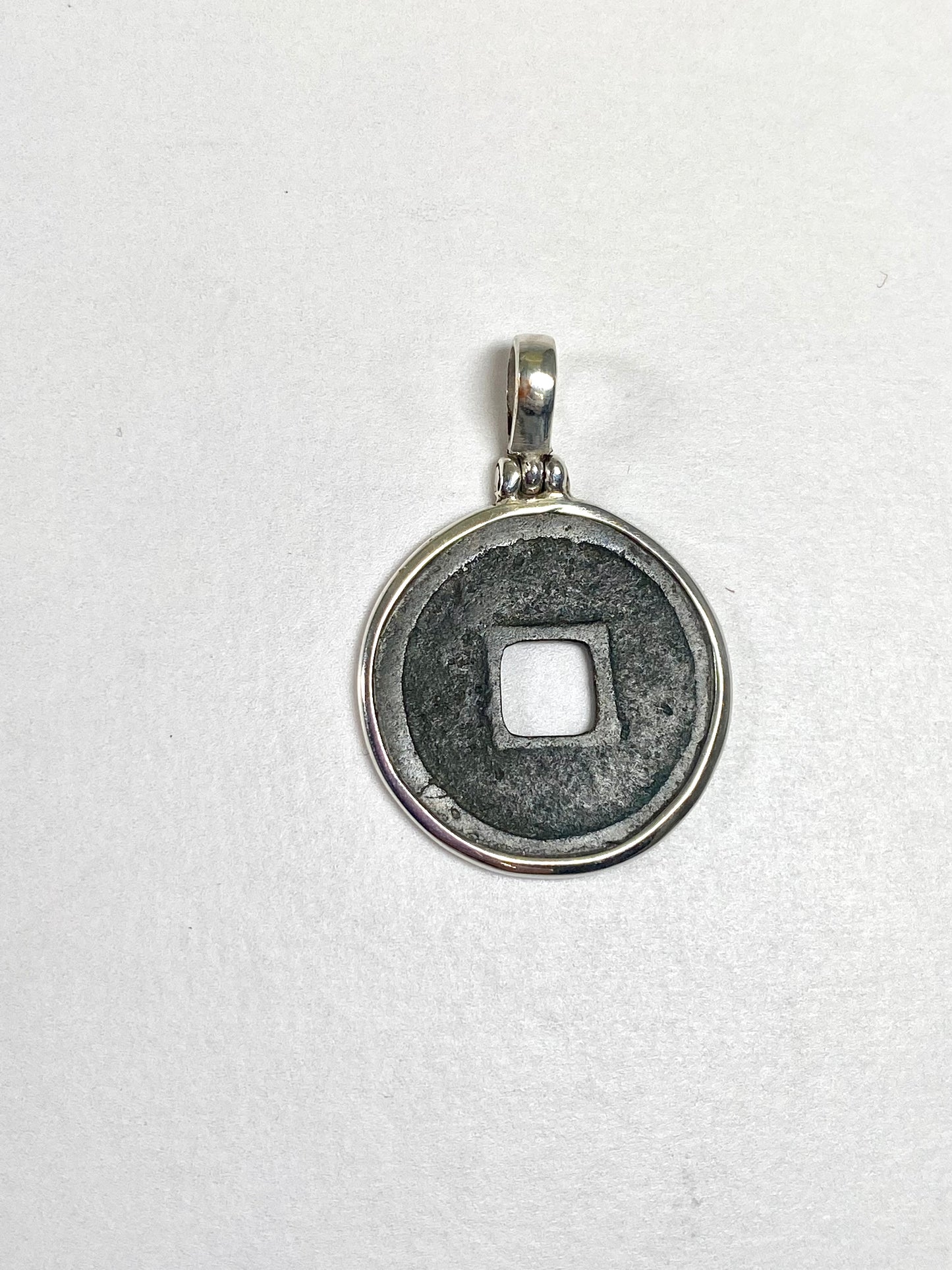Antique Northern Song Huizong Reign Cash Coin Pendant- Sterling Silver Frame