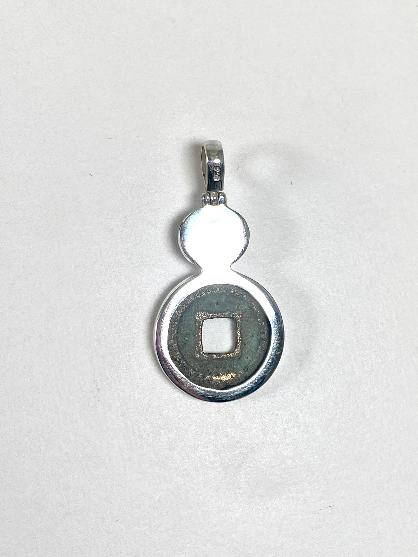 Antique Northern Song Dynasty Cash Coin Pendant, Zhezong Reign Period, Sterling Silver with Lapis