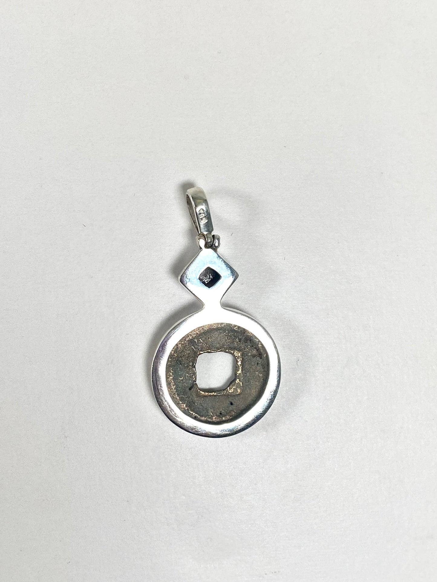 Antique Northern Song Dynasty Cash Coin Pendant, Zhezong Reign Period, Sterling Silver with Garnet