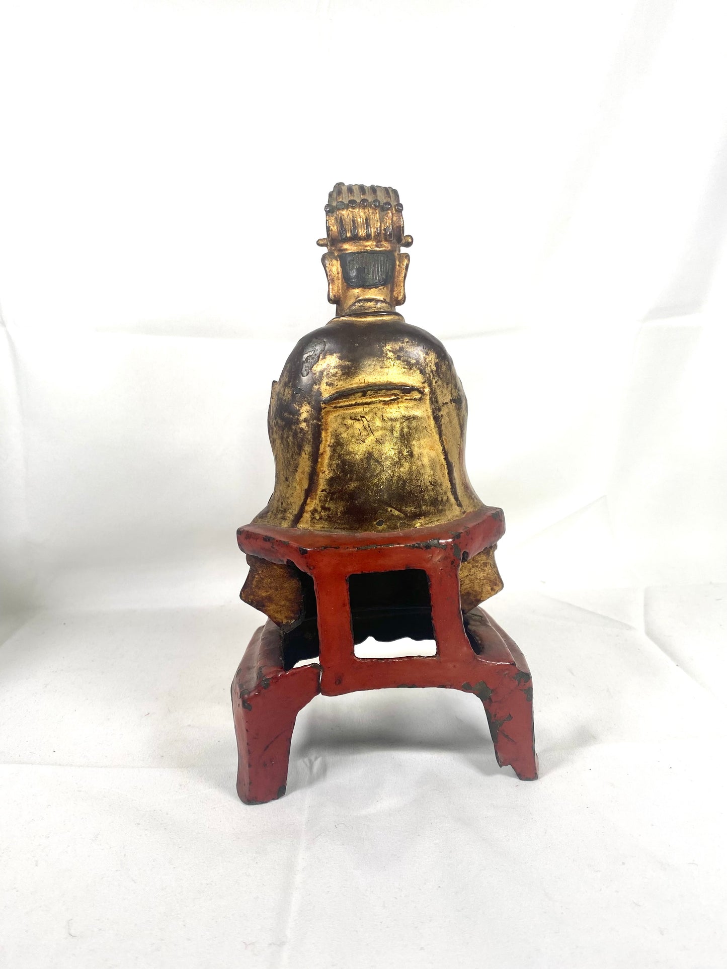 Antique Chinese late Ming to early Qing scholar-official gilt bronze statue