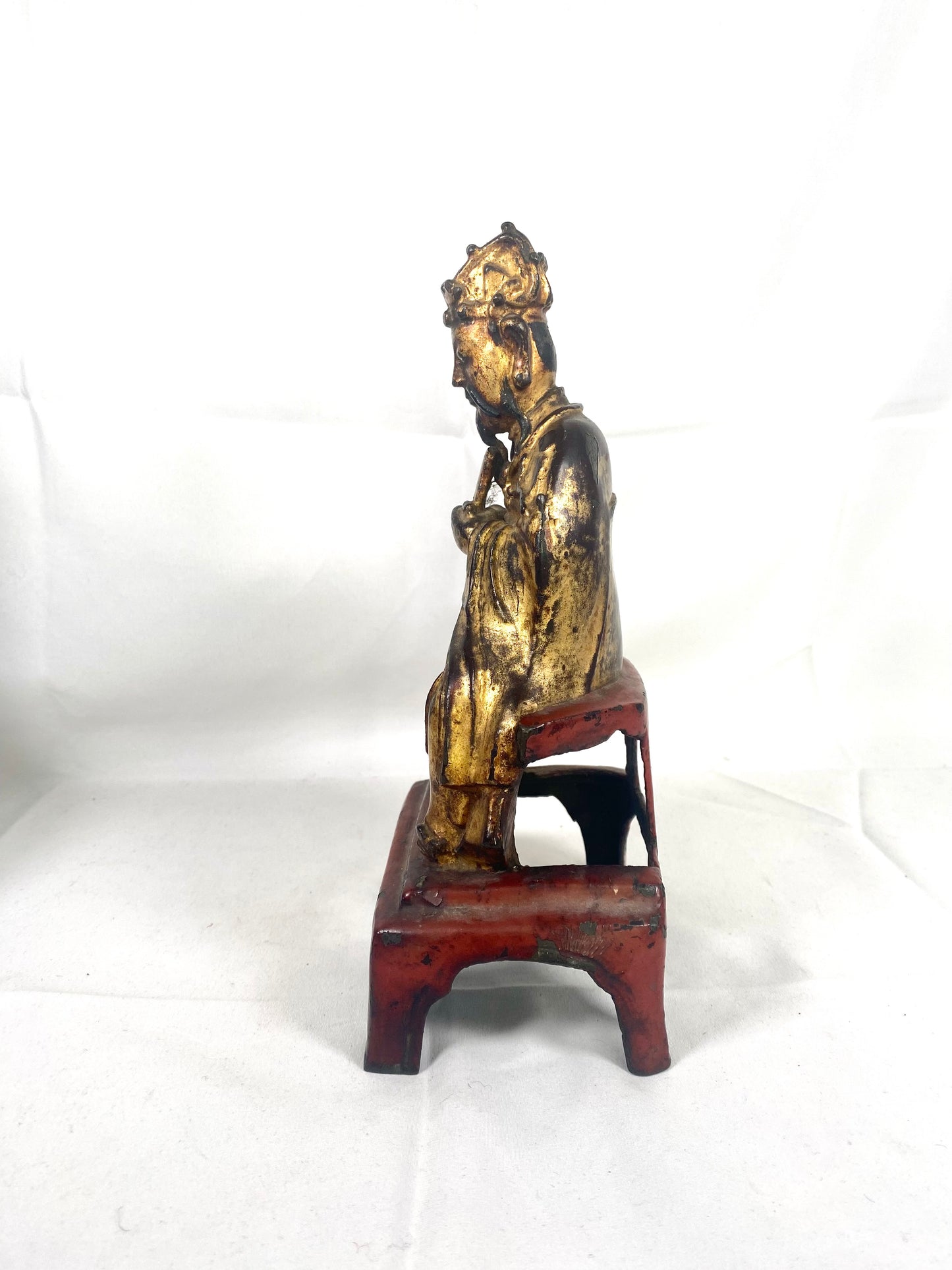 Antique Chinese late Ming to early Qing scholar-official gilt bronze statue