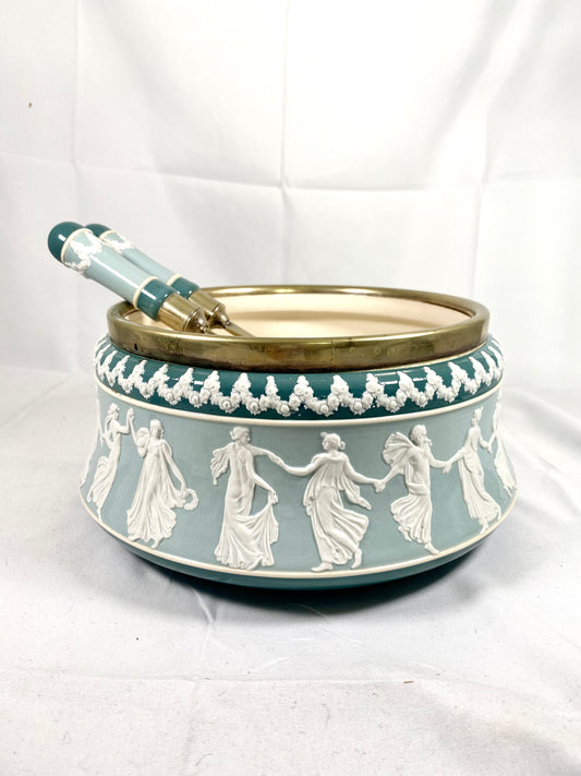 古董威尔特郡和罗宾逊 Carltonware Sprigged ware，Horae 或 Dancing Hours 图案沙拉碗和服务器