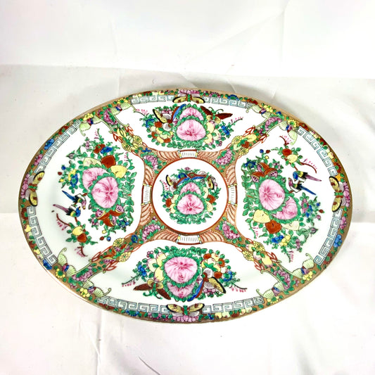 Vintage 20th century Cantonese rose medallion serving dish