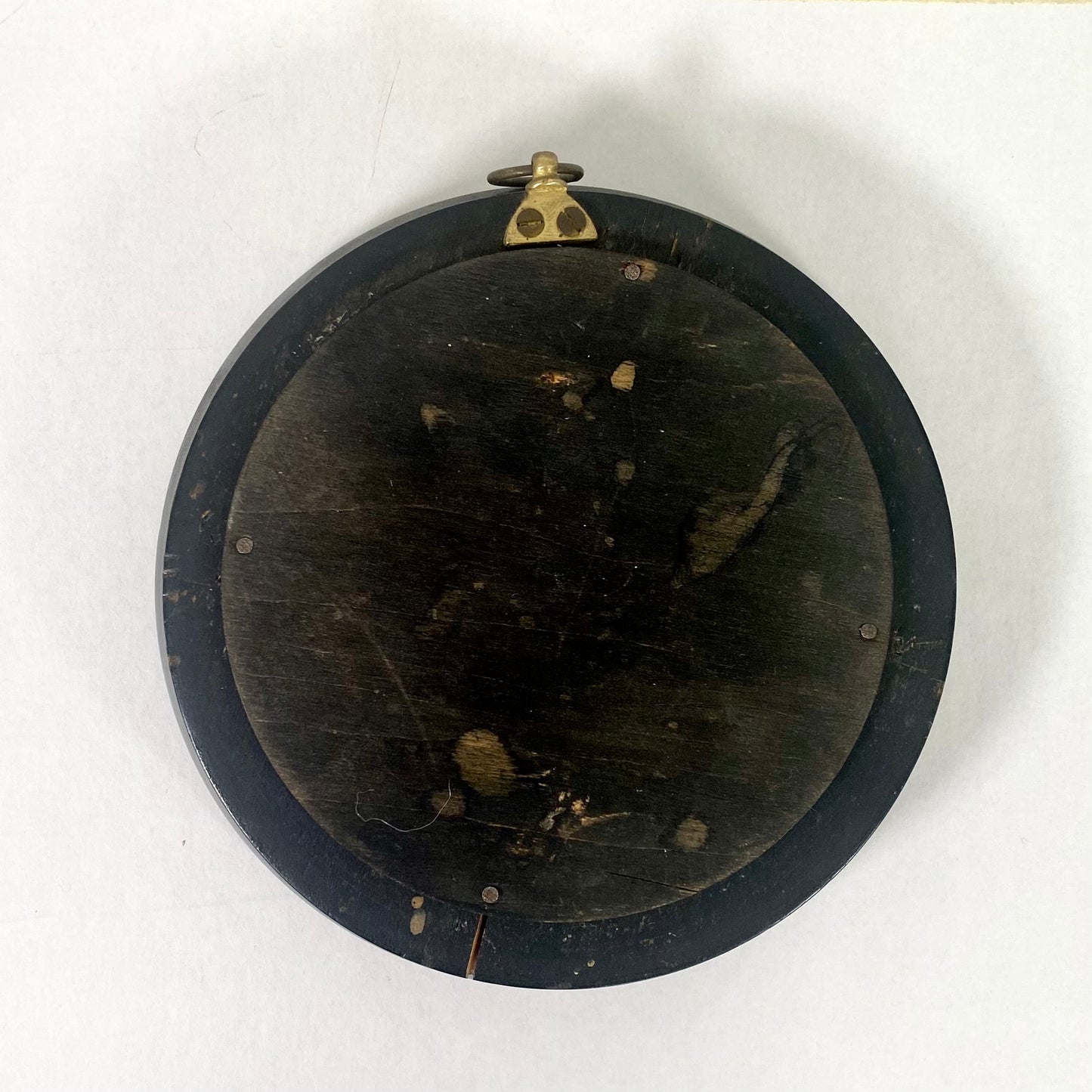 Ebonized Wood Framed Victorian Prattware Pot Lid "The Gamebag", Mid 19th Century