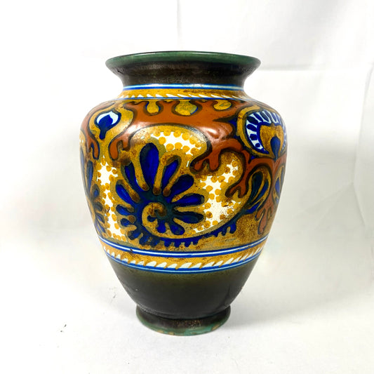 古董荷兰 Gouda 装饰艺术陶器 PZH 花瓶，罗得岛图案，约 1920 年代