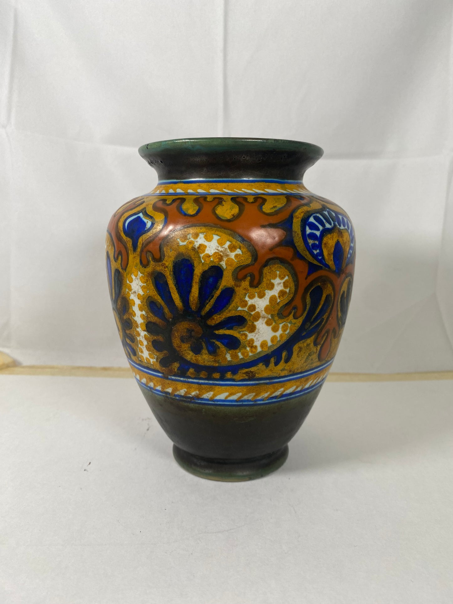 古董荷兰 Gouda 装饰艺术陶器 PZH 花瓶，罗得岛图案，约 1920 年代