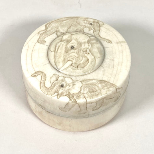 Antique Elephant Motif Ivory Box, Meiji Period, Japanese, As-Is