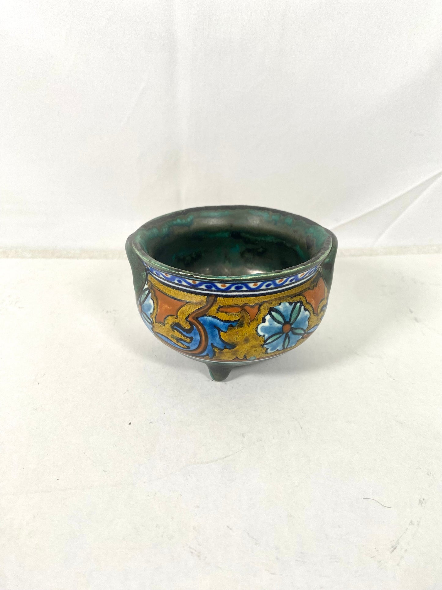 Gouda 荷兰艺术陶器小花盆/小饰品碗，装饰艺术风格，约 1922-1942 年