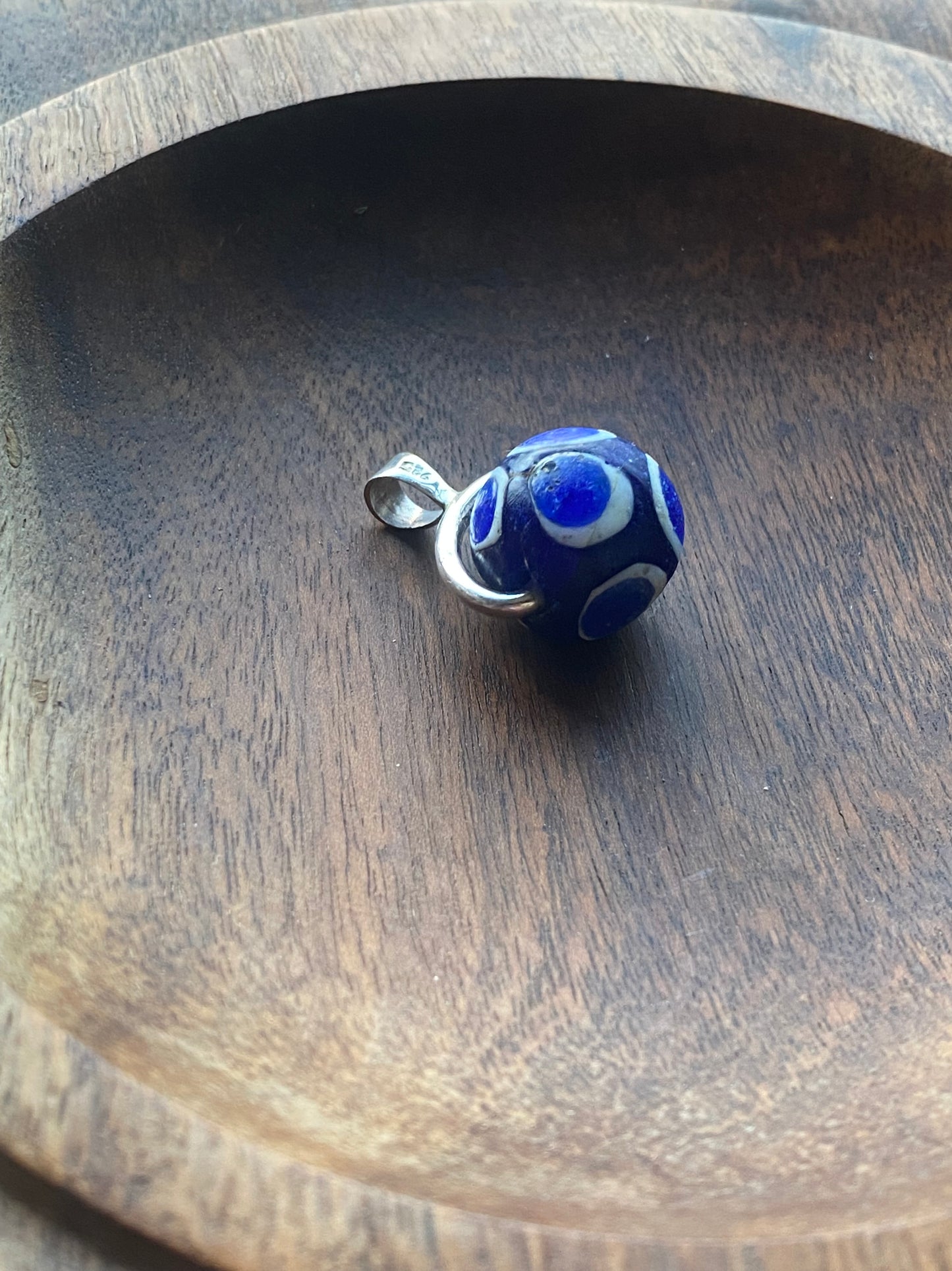 Antique / Ancient Millefiori Cobalt Glass Trade Bead, Stratified Jatim Eye Bead, Swivel Fob Pendant