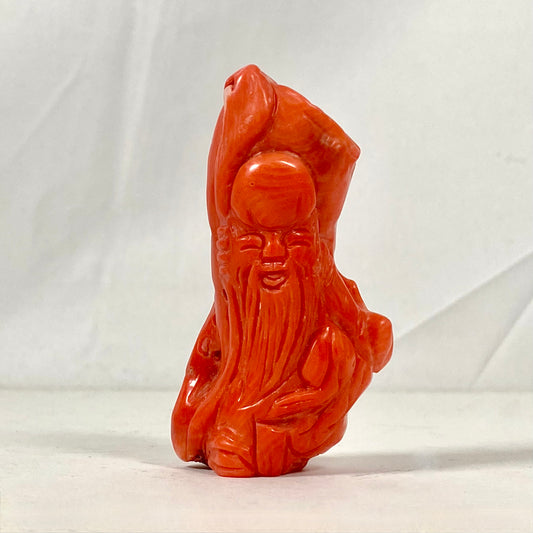 Midcentury Chinese natural carved coral Shoulao figurine, substantial size