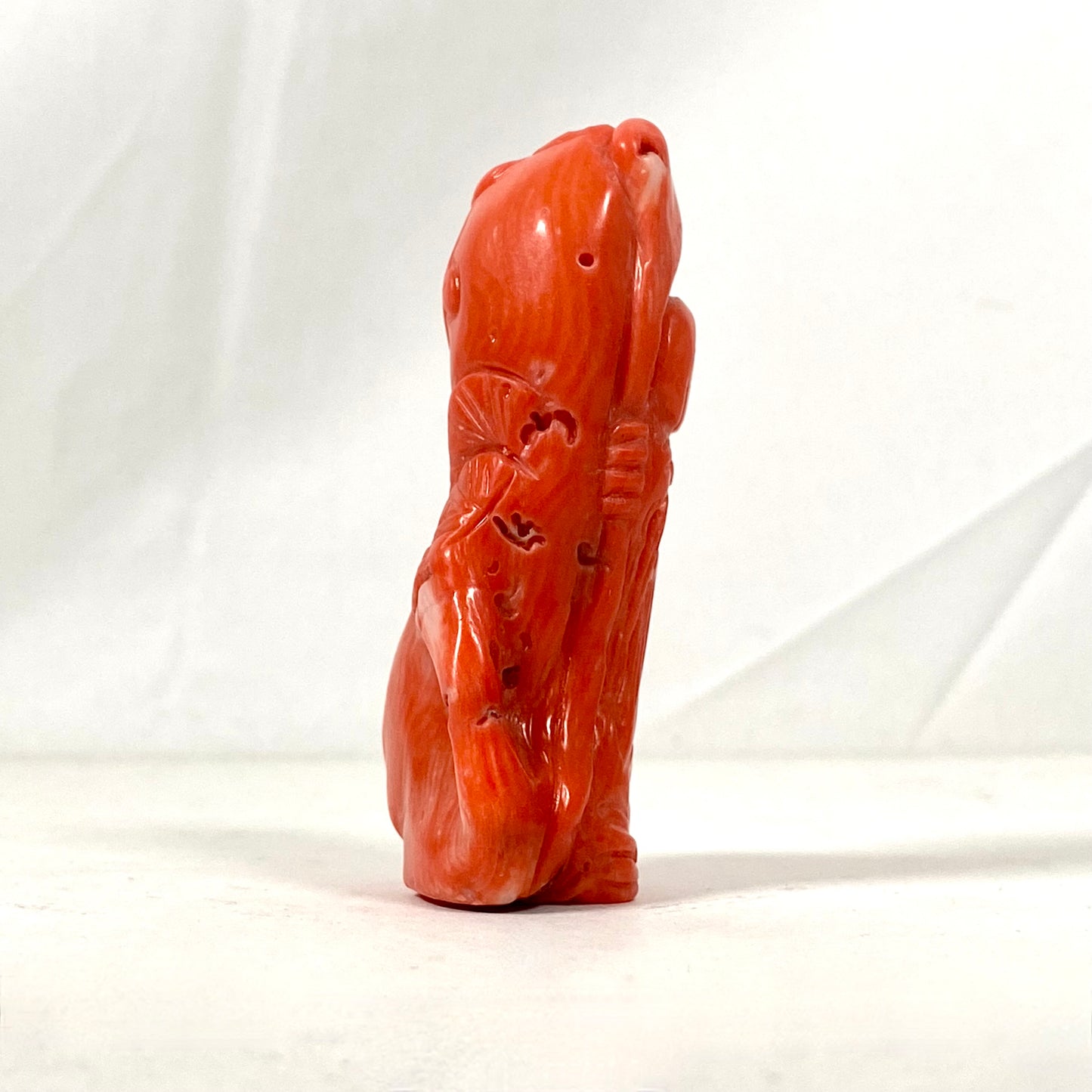 Midcentury Chinese natural carved coral Shoulao figurine, substantial size