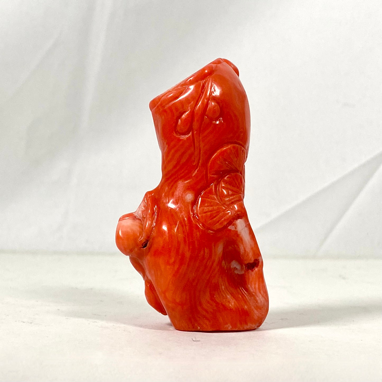 Midcentury Chinese natural carved coral Shoulao figurine, substantial size