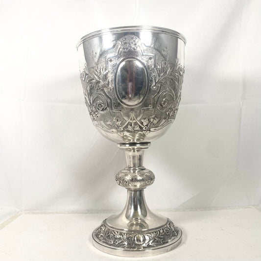 Monumental & Exceptional High Victorian R & S Garrard of London Presentation Cup / Trophy Goblet, London 1877. Thick Gauge and Crisply Marked. 593 grams.
