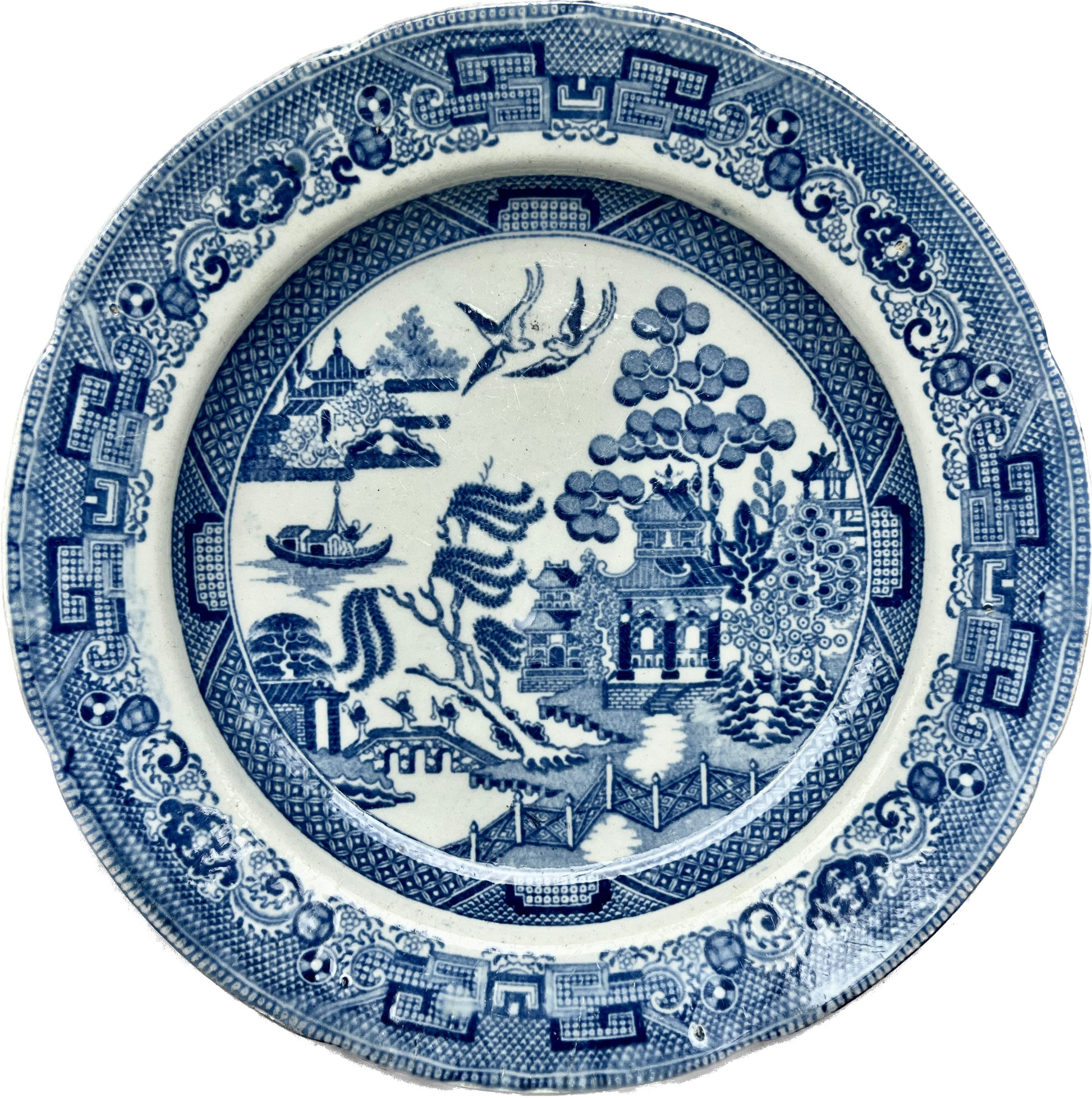 Antique early to mid 19th century English Blue Willow pattern