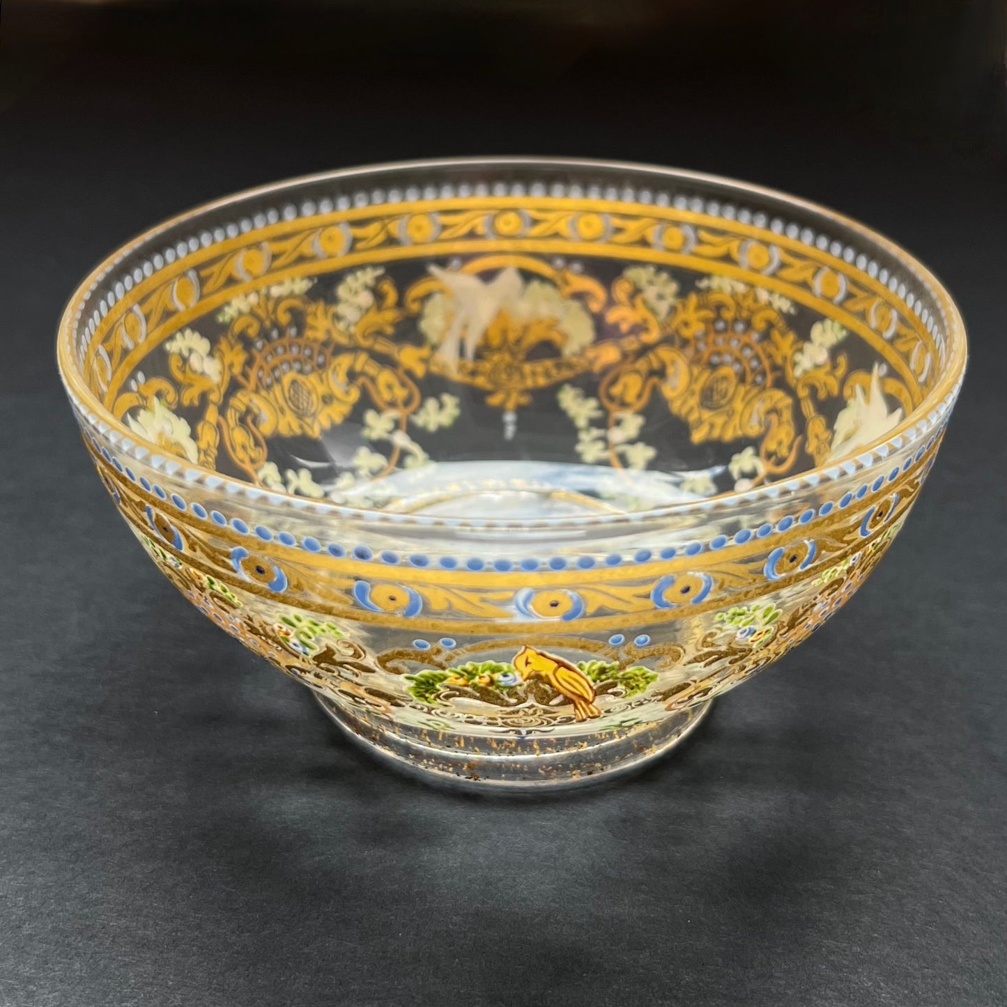 19th century Venetian Murano enamelled hand-blown glass bowl and plate set, in style of Salviati