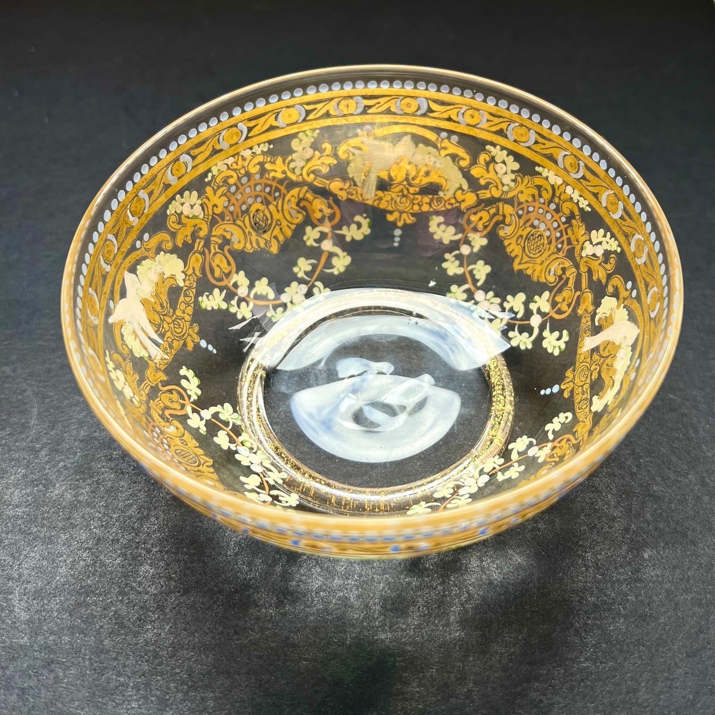 19th century Venetian Murano enamelled hand-blown glass bowl and plate set, in style of Salviati