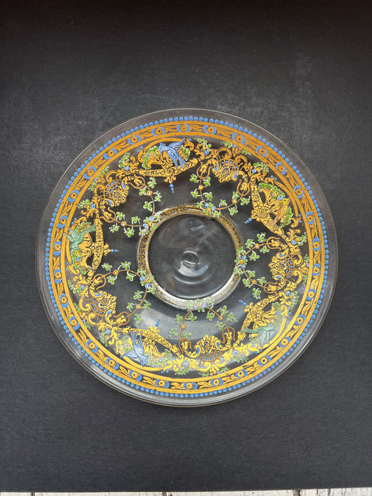 19th century Venetian Murano enamelled hand-blown glass plate in style of Salviati