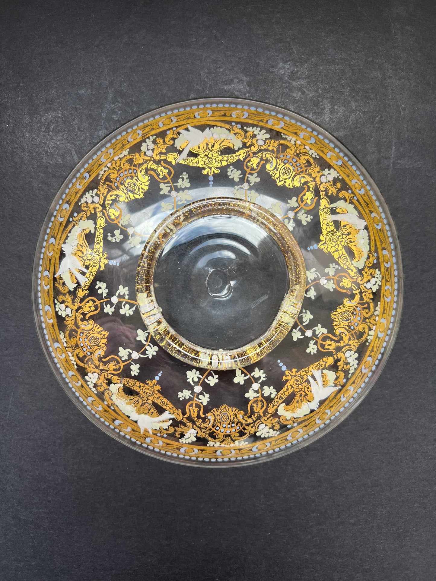 19th century Venetian Murano enamelled hand-blown glass plate in style of Salviati