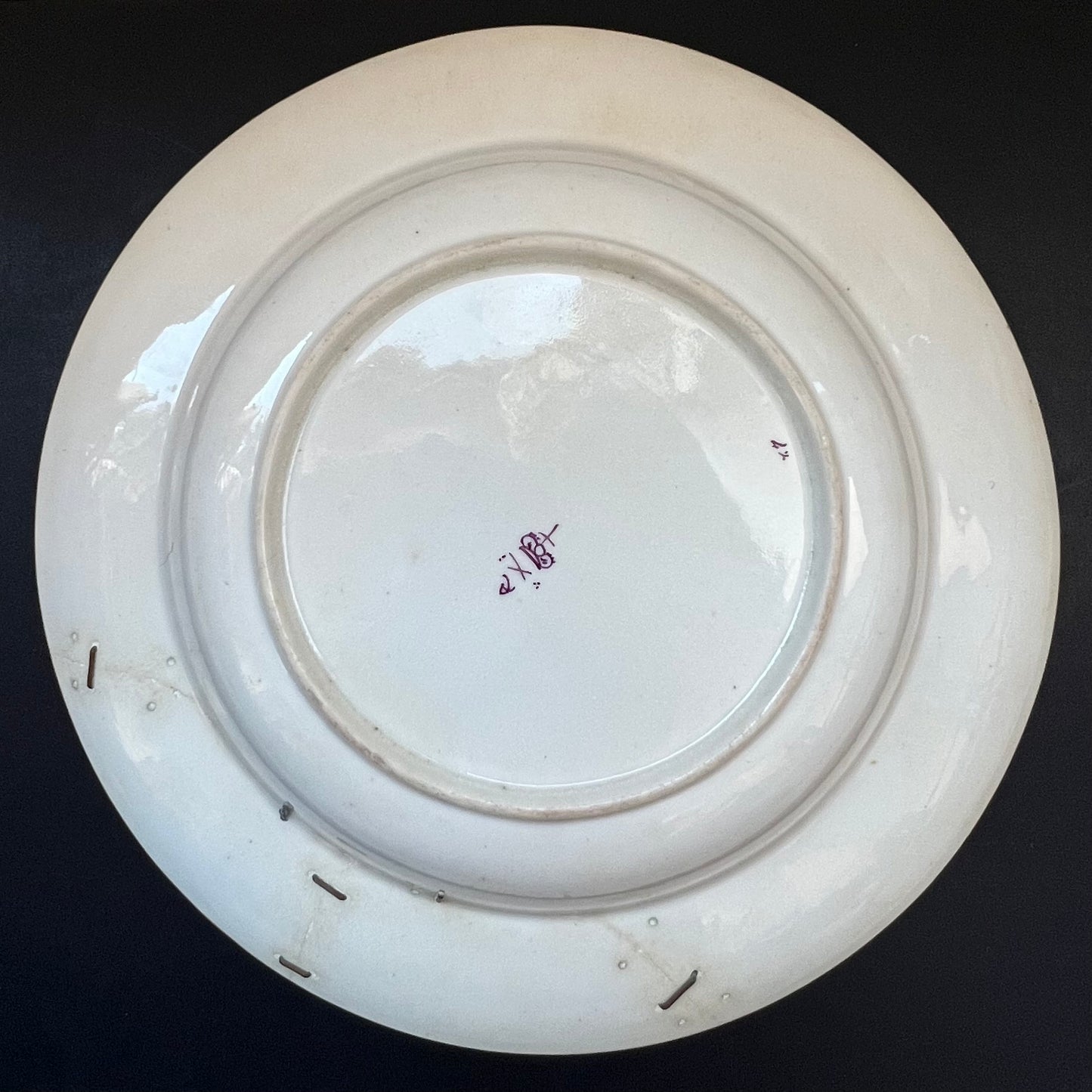 Exceptional late 18th Century Derby Soup Plate with Unusual Motifs, Historic Staple Repairs