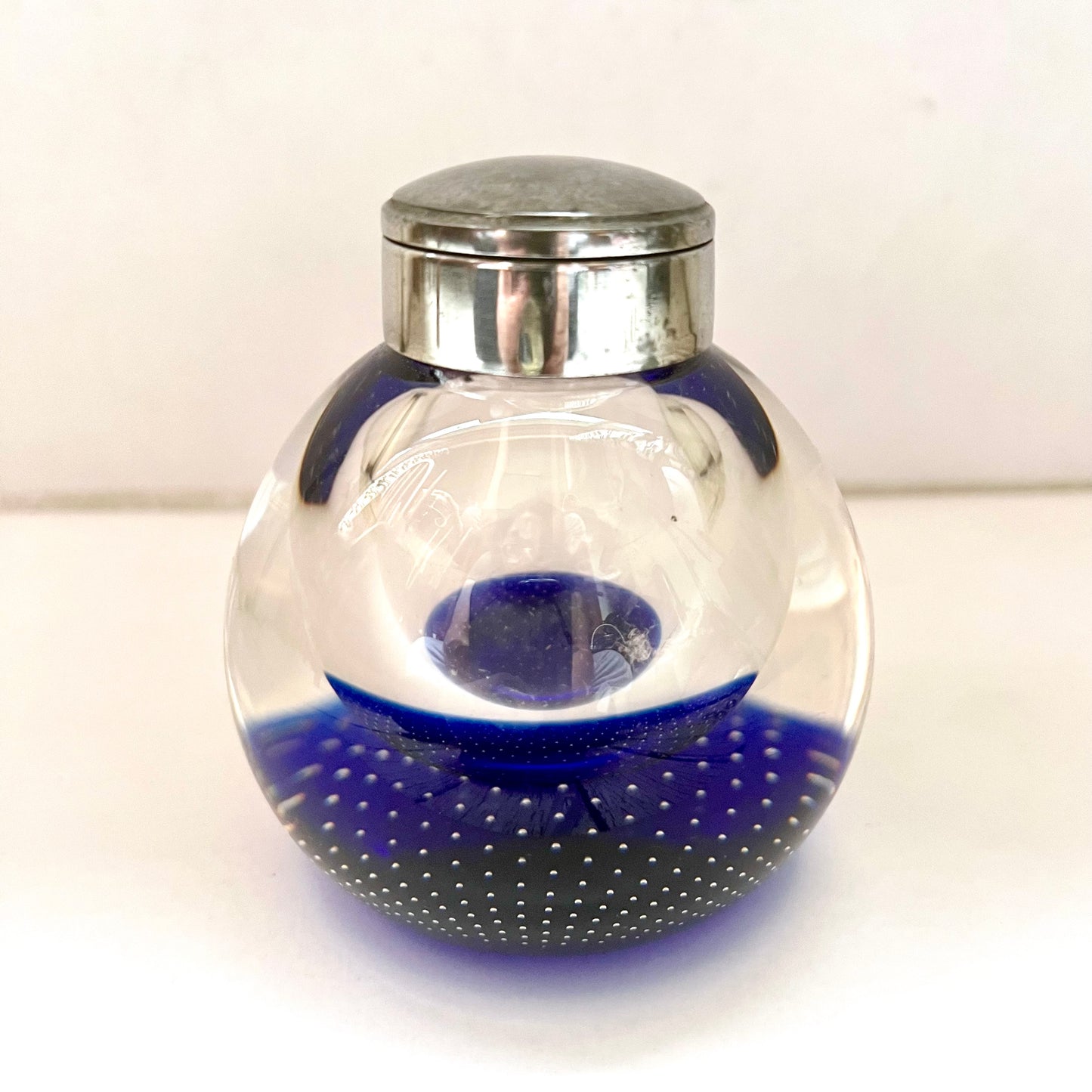 Mid-century cobalt Caithness art glass paperweight inkwell, 1970s