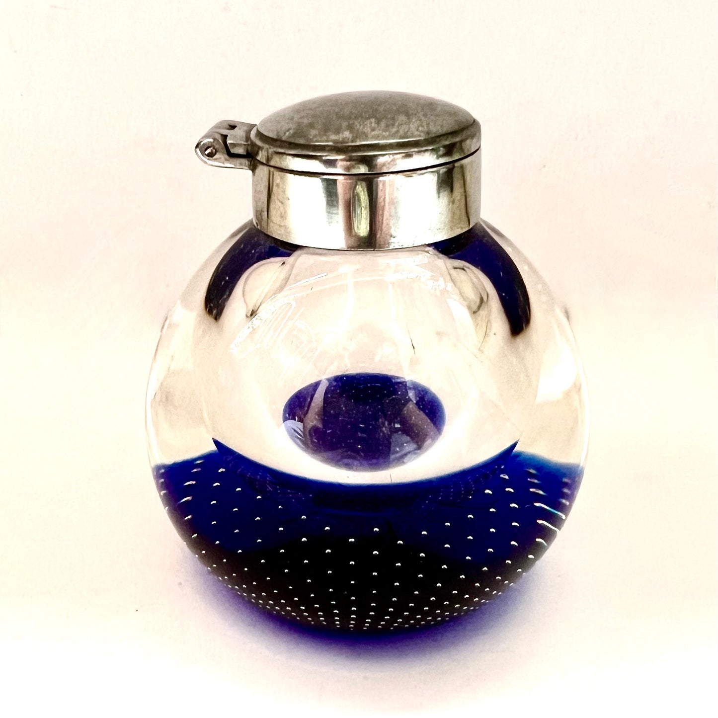 Mid-century cobalt Caithness art glass paperweight inkwell, 1970s