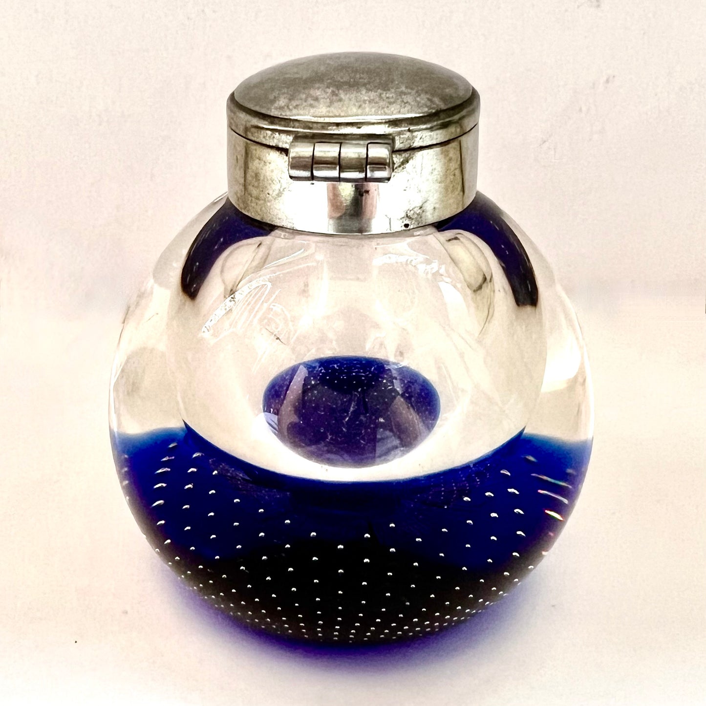 Mid-century cobalt Caithness art glass paperweight inkwell, 1970s