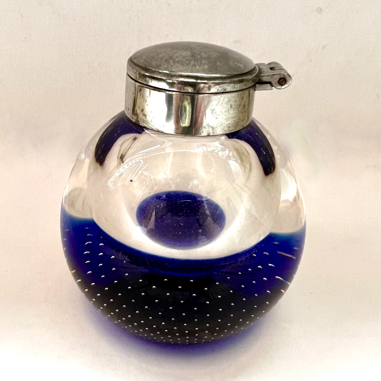 Mid-century cobalt Caithness art glass paperweight inkwell, 1970s